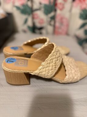 DV by Dolce Vita Cream Woven Slide Heels with Block Heel